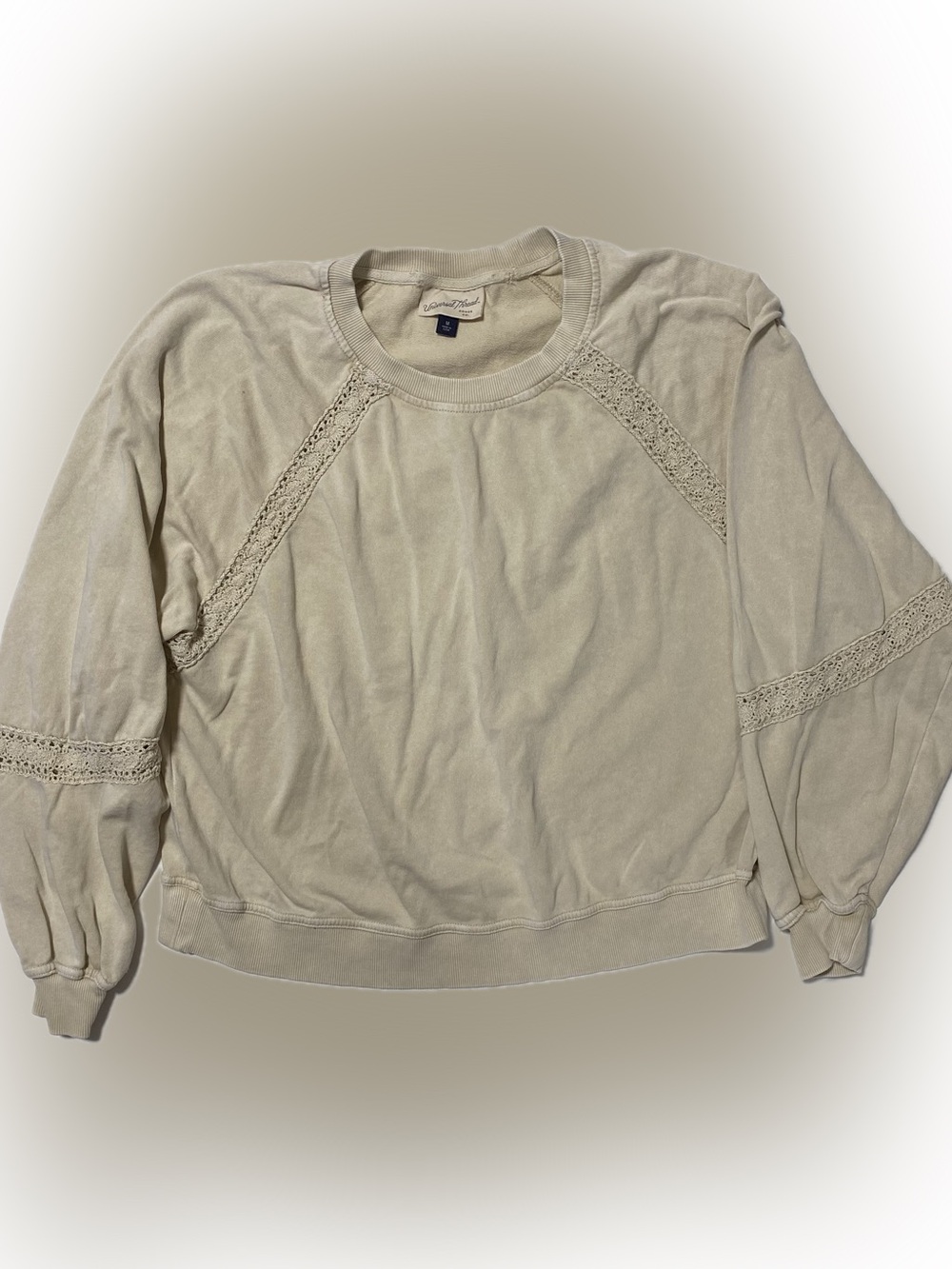 Universal Thread Beige Lace-Trim Crewneck Sweatshirt